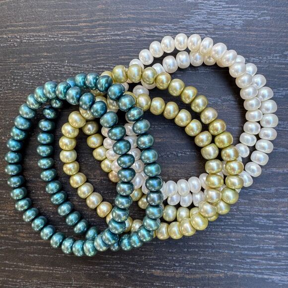 Honora Pearl Stretch Bracelets Set Of 6 Blue Green White Cool Tones Vintage - Picture 2 of 10